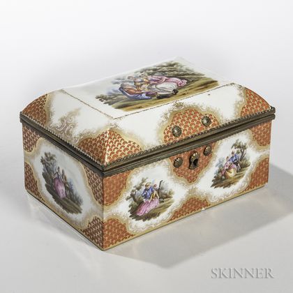 Continental Porcelain Casket-form Sewing Box