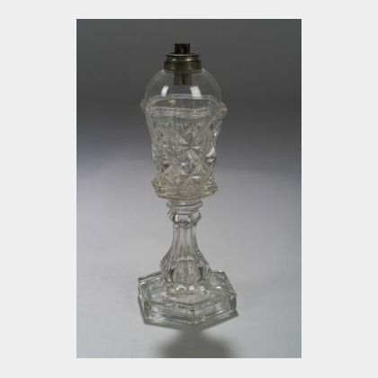 Colorless Pressed Pattern Glass Whale Oil Lamp