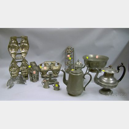 Five Metal and Pewter Figural Chocolate and Ice Cream Molds and Seven Pieces of Pewter Ware