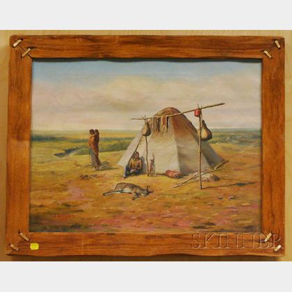 Framed Oil on Canvas Indian Motif Painting