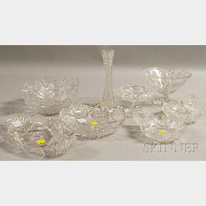Eight Colorless Cut Glass Table Items