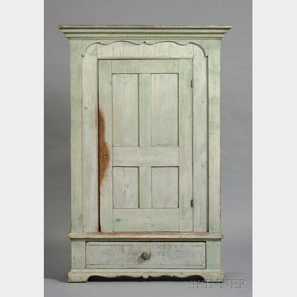 Green-painted Cupboard over Drawer