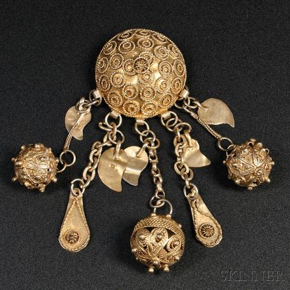 Iranian Gold Leaf and Silver Brooch