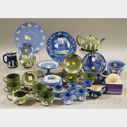 Thirty-nine Pieces of Wedgwood Jasper and Transfer-decorated Tableware