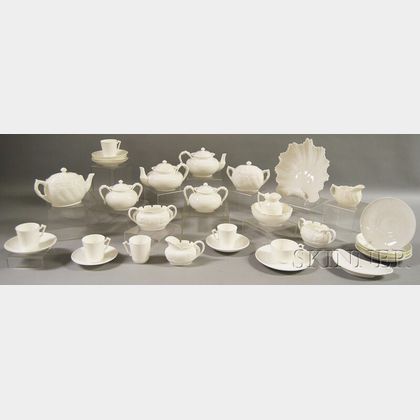 Thirty-two Pieces of Knowles, Taylor & Knowles Lotus Ware Porcelain Teaware