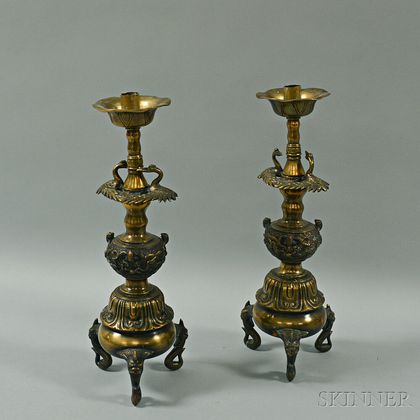 Pair of Asian Bronze Candlesticks