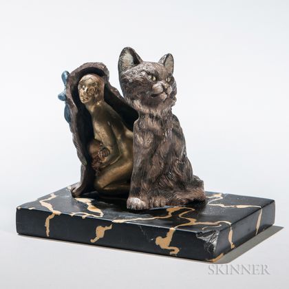 Metamorphic Cold-painted Bronze Figure of a Cat