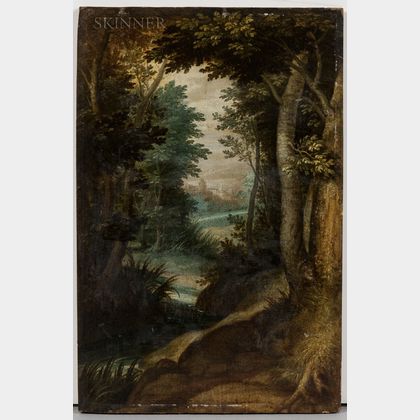 Flemish School, 17th Century Style Distant Landscape through a Forest Glade