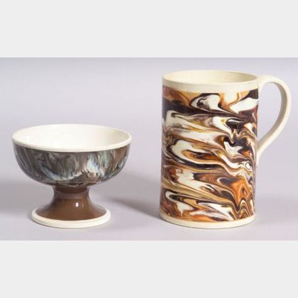 Mochaware Pottery Mug and Footed Bowl