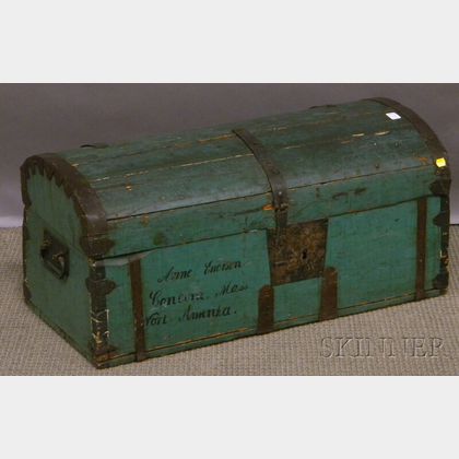 Iron-bound Green-painted Wood Dome-top Trunk