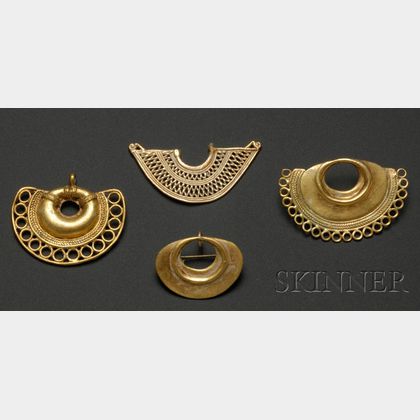 Four Pre-Columbian Gold Ear Ornaments