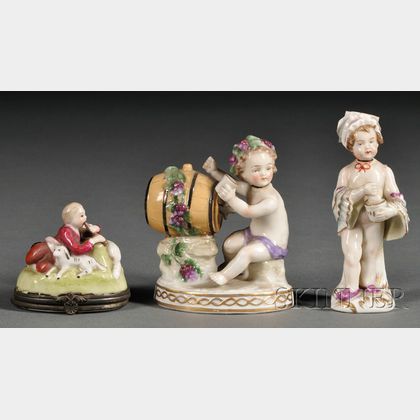 Three Small Continental Figural Porcelain Articles