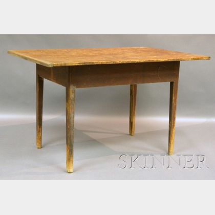 Maple Breadboard-top Red-painted Wooden Tavern Table with Tapering Legs