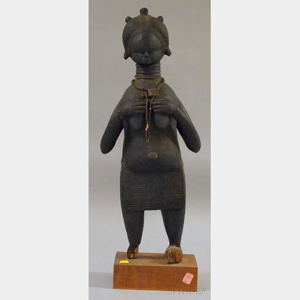 African Carved Wooden Female Standing Figure