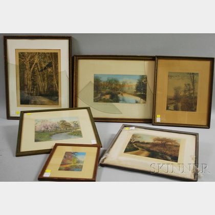 Six Framed Wallace Nutting Hand-colored Photographic Landscape Prints. 