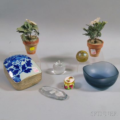 Eight Decorative Glass, Metal, and Pottery Items