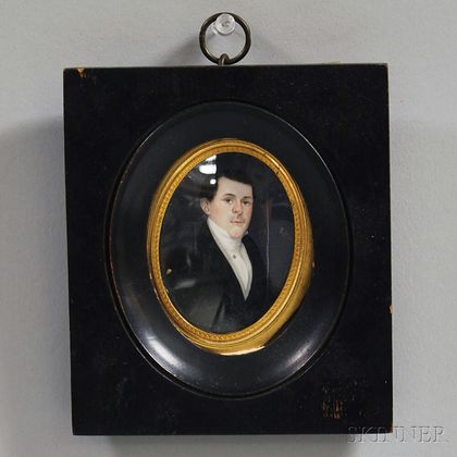 Framed Portrait Miniature of a Gentleman and a Watercolor and Cutwork Valentine
