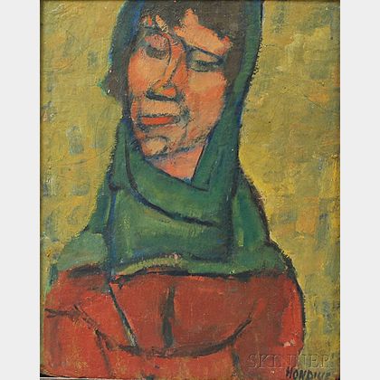 Gerrit Hondius (Dutch/American, 1891-1970) Woman with Green Scarf.