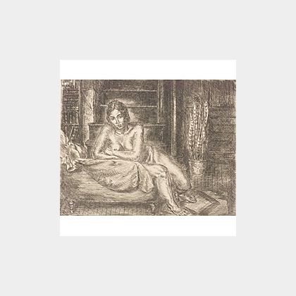 John Sloan (American, 1871-1951) Nude Leaning Over Chaise