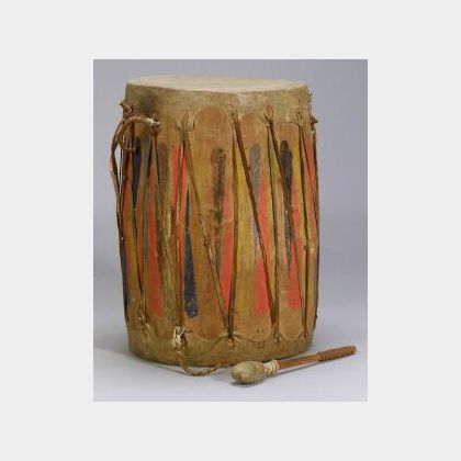 Southwest Polychrome Wood and Hide Drum
