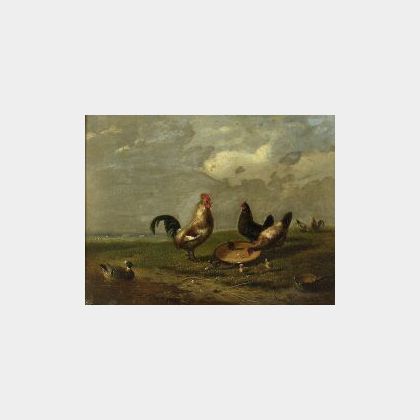Franz van Severdonck (Belgian, 1809-1889) Chickens Feeding