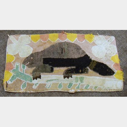 Beaver and Floral Pattern Hooked Rug