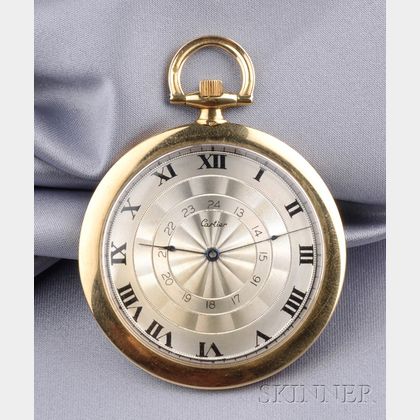 Art Deco 18kt Gold Open Face Pocket Watch, Cartier