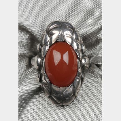 Sterling Silver and Carnelian Ring, Georg Jensen