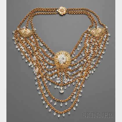 Elaborate Multi-strand Gold-tone and Crystal Costume Jewelry Necklace