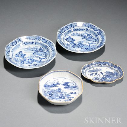 Four Export Blue and White Porcelain Items