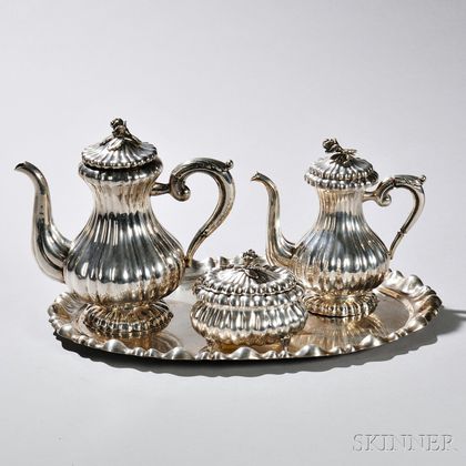 Three-piece Austrian .800 Silver Tea and Coffee Service with Associated Silver Tray
