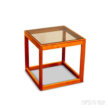 Charles Webb Cherry Cube Table with Glass Top
