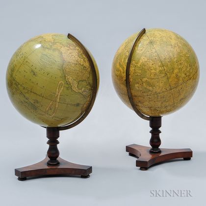 Pair of 12-inch C.F. Cruchley's Tabletop Globes