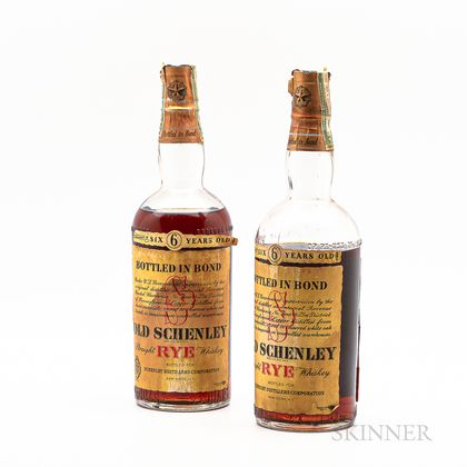 Old Schenley Straight Rye Whiskey 6 Years Old 1936, 2 4/5 quart bottles 