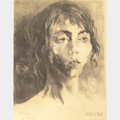 Framed Lithograph Portrait of a Woman by Raphael Soyer (American, 1899-1987)
