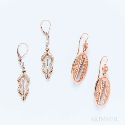 Two Pairs of 18kt Gold Earrings