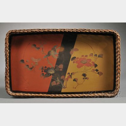 Japanese Lacquer and Wicker Tray
