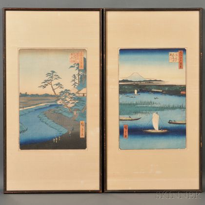 Two Woodblock Prints from One Hundred Famous Views of Edo