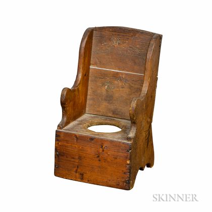 Early Carved Pine Potty Chair