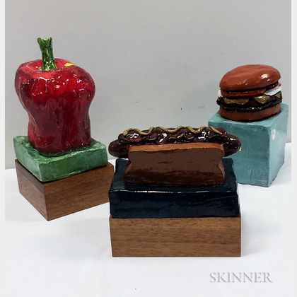 Aaron Fink (American, b. 1955) Three Ceramic Sculptures: Hotdog , Hamburger