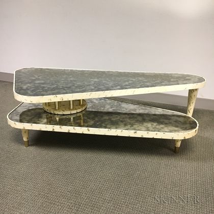 Mid-Century Modern Painted Wood and Glass Tiered Coffee Table