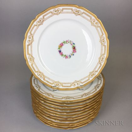Set of Twelve Limoges Gilt-rimmed Porcelain Dinner Plates