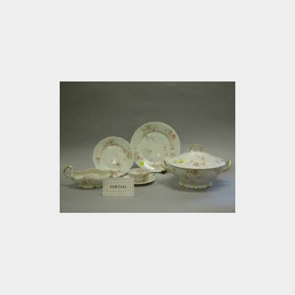 Approximately Fifty-Piece Haviland Limoges Floral Decorated Porcelain Dinner Servic. 