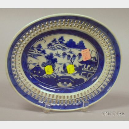 Chinese Export Porcelain Canton Blue and White Reticulated Platter
