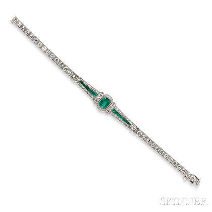 Art Deco Platinum, Emerald, and Diamond Bracelet