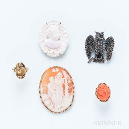 Group of Brooches and Rings