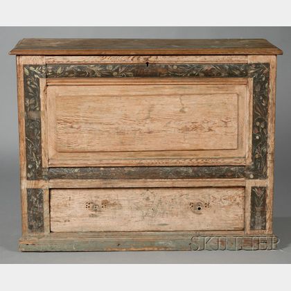 Paint-decorated Yellow Pine Chest-over-drawer