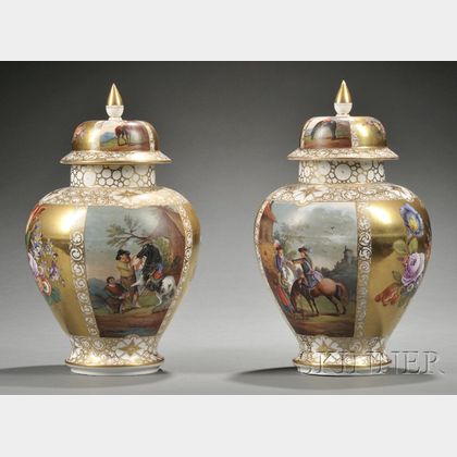 Pair of Dresden Porcelain Vases and Covers