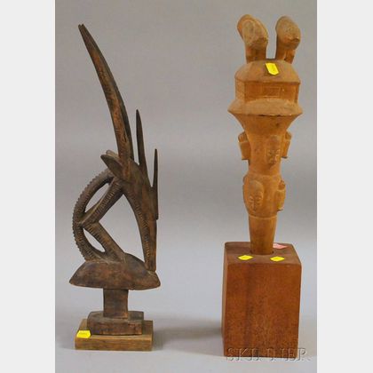 Ashanti Carved Wood Staff and a Chiwara Headdress