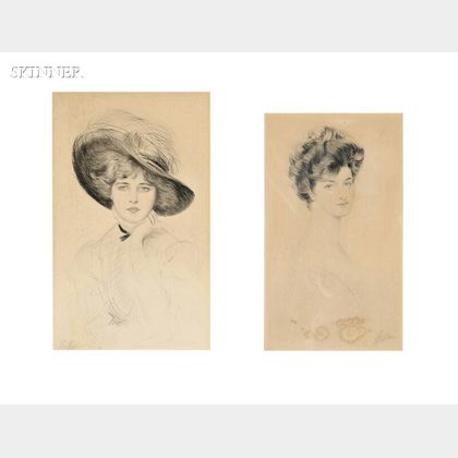 Paul César Helleu (French, 1859-1927) Two Portraits: Femme au chapeau